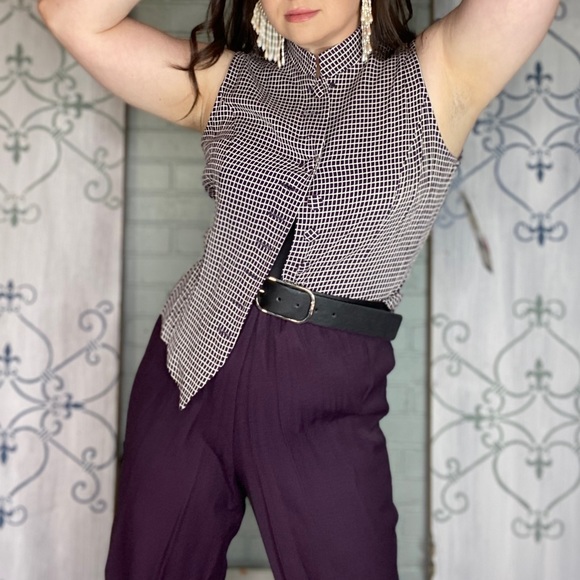 Vintage Two Piece Pants and Top Set Purple and Check Pattern 70s 80s - Picture 5 of 15
